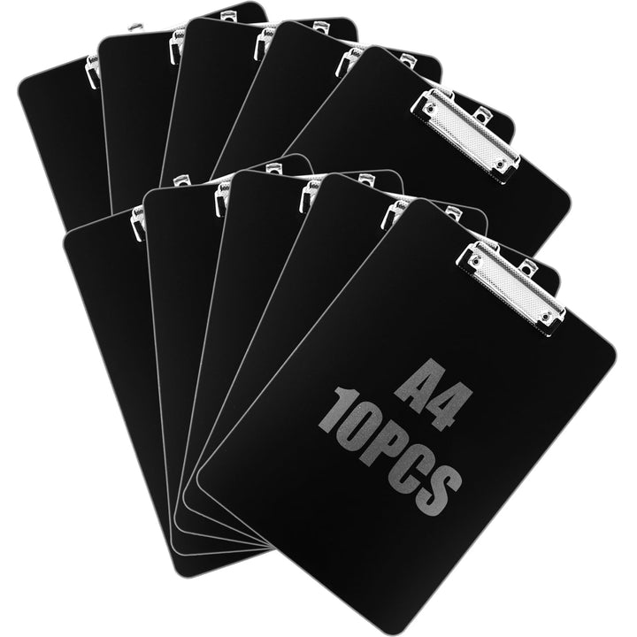 10er A4 Klemmbrett mit Klemmen, Clipboard A4, Schwarz Klemmbretter mit Loch, Schreibbrett für Geschä