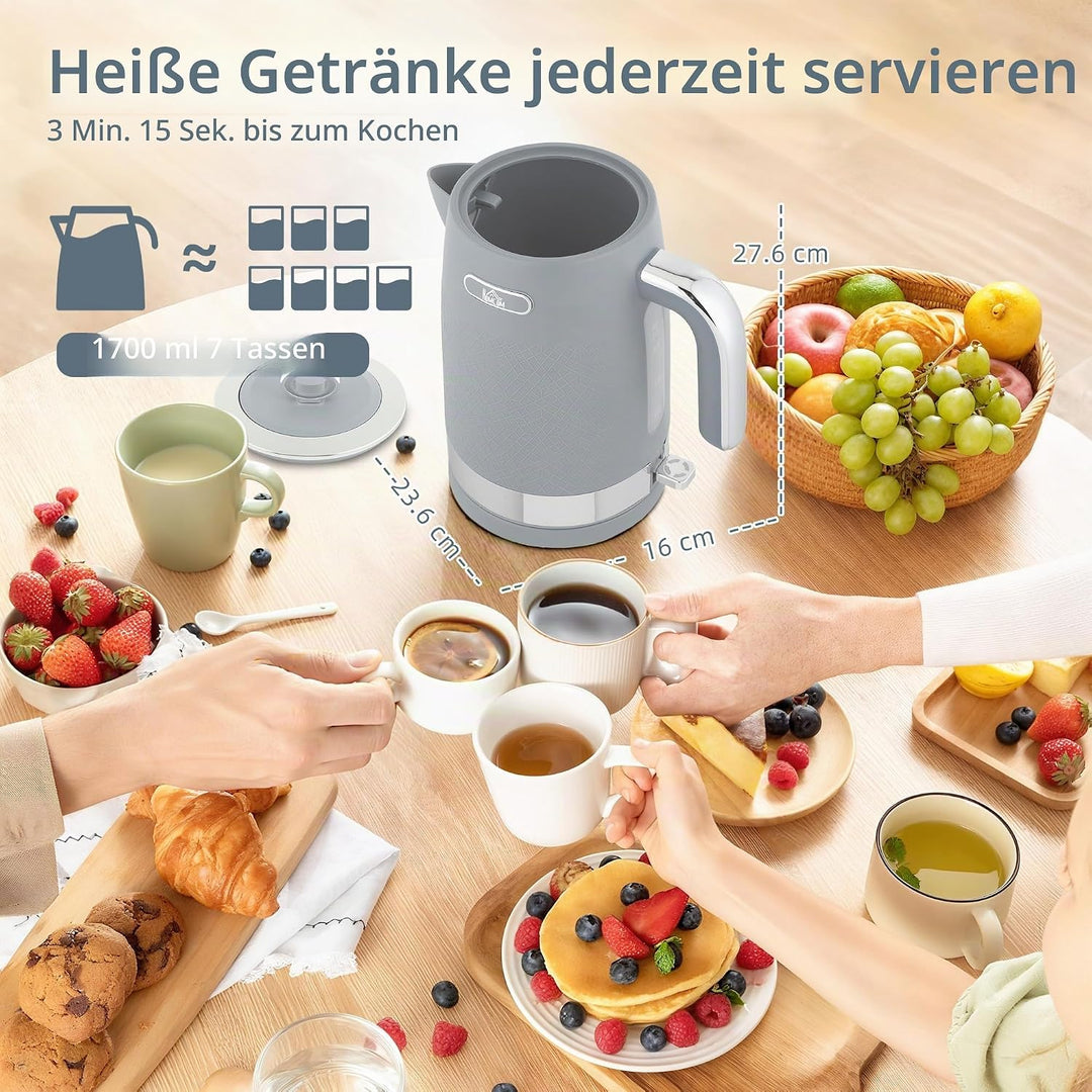 HOMCOM Wasserkocher Toaster Set 1,7L 2200W Schnell Wasserkocher mit Thermostat, Kalkfilter, 4 Scheib