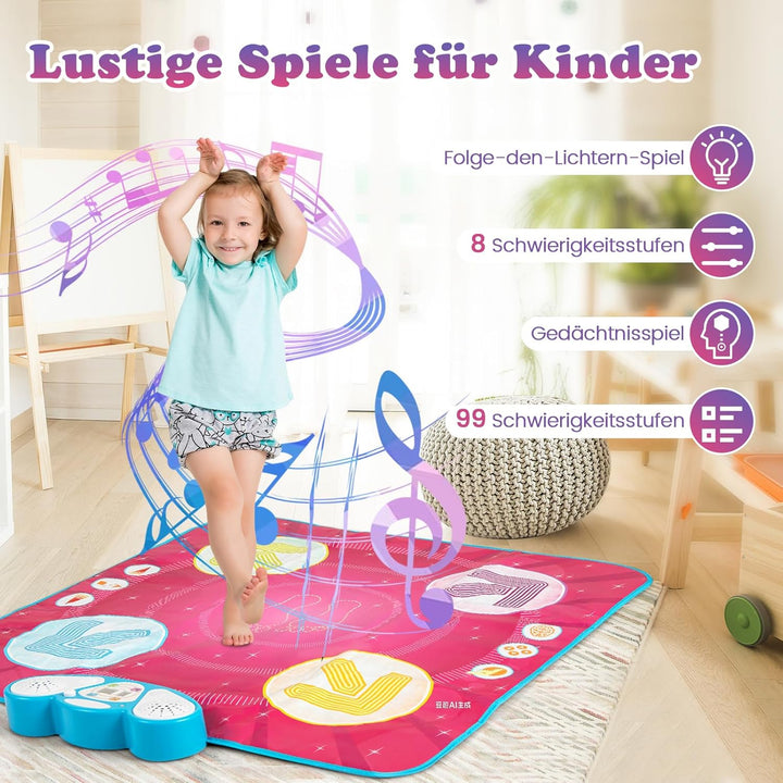 COSTWAY Tanzmatte Kinder, Musikmatte mit Led-Leuchten & Memory-Spiel & 8 Musik, Musik Matte, Geburts