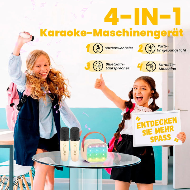 Karaoke Maschine mit 2 Drahtlosen Mikrofonen, Wowstar Tragbares Bluetooth Karaoke Maschine für Kinde