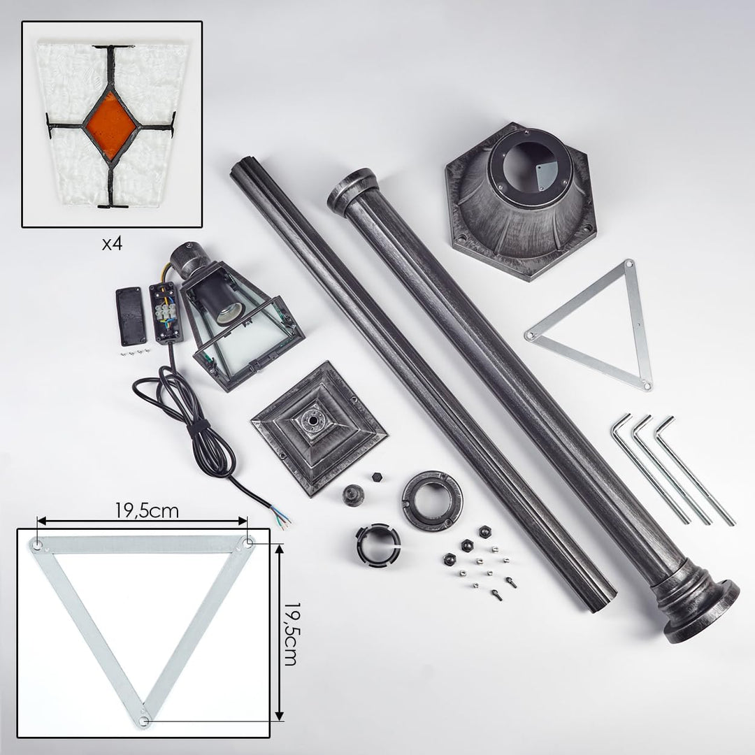 HOFSTEIN Kandelaber Naofe, Aussenwegeleuchte aus Metall/Glas in Schwarz/Silber/Klar/Orange, Wegebele