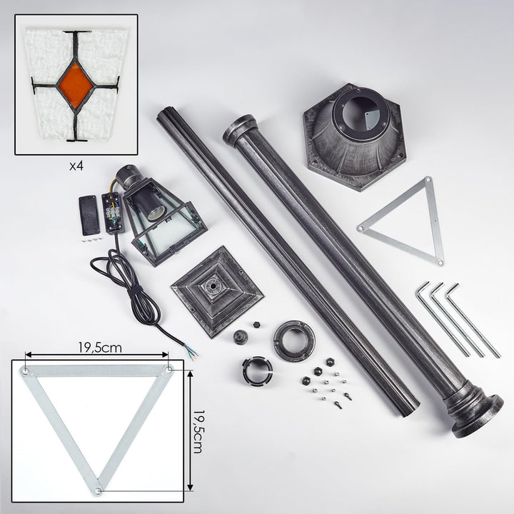 HOFSTEIN Kandelaber Naofe, Aussenwegeleuchte aus Metall/Glas in Schwarz/Silber/Klar/Orange, Wegebele