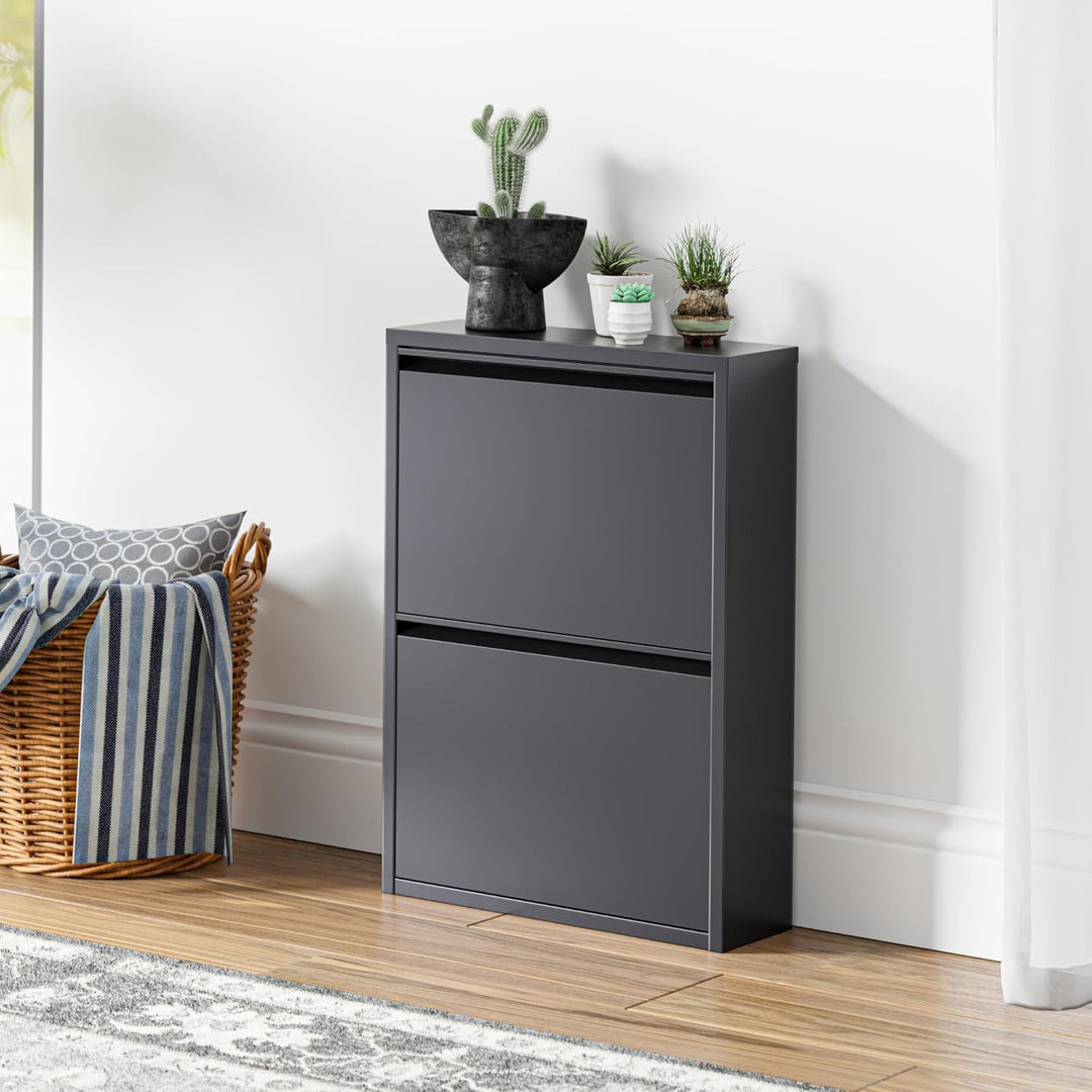 [en.casa] Schuhschrank Sokndal Schuhkipper mit 2 Klappen Metall Schuhkommode für 4 Paar Schuhe 71 x
