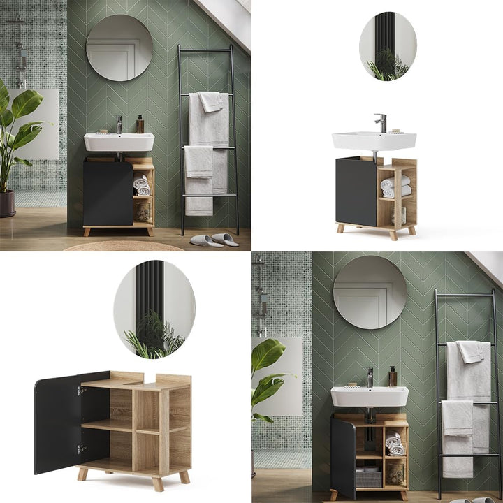 Vicco Badmöbel Set Karen, Sonoma/Anthrazit, 2 Teile Set 1 Anthrazit, Set 1 Anthrazit
