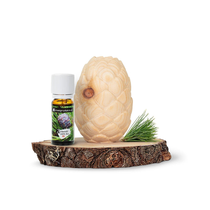 Zirbenduftzapfen mit 10ml Bio-Zirbenöl - luftgetrocknetes zirbenholz - mit natürlicher Baumrinde