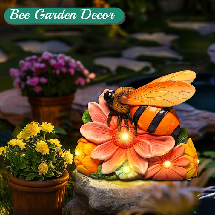 Linkax Solar-Gartenornamente für den Aussenbereich, Honigbienen-Statue, Gartenlicht, einzigartiges G
