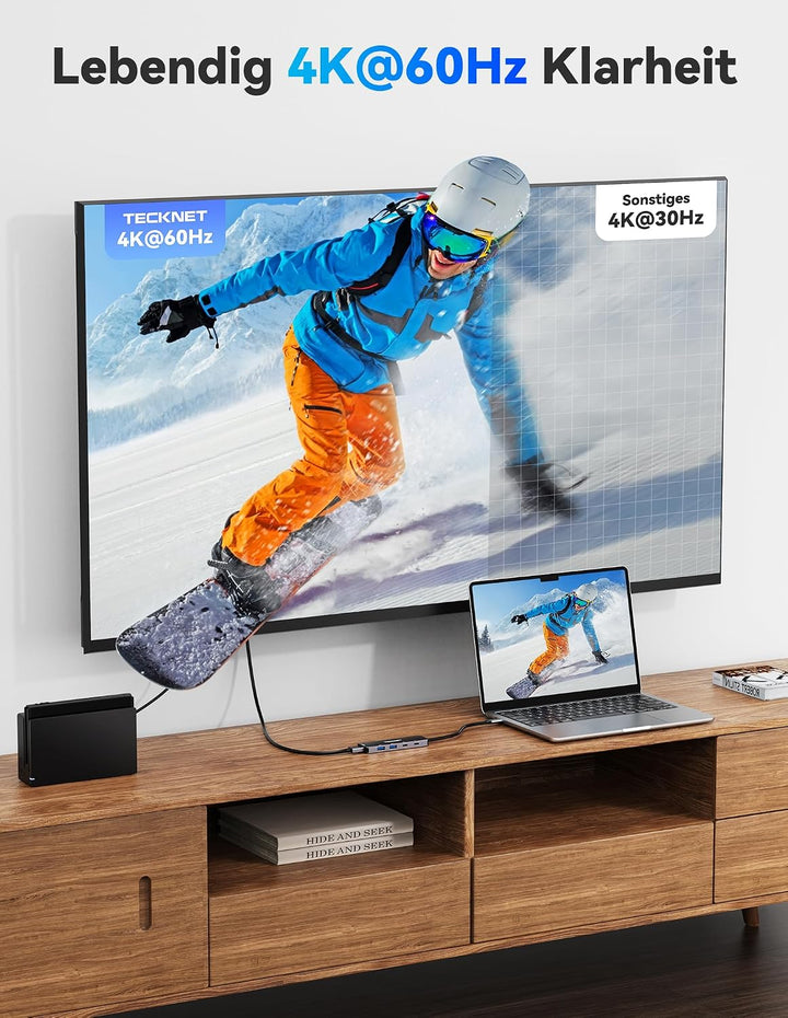 TECKNET 5-IN-1 USB-C Hub Verteiler 5Gbps, 4K@60Hz HDMI | USB C Splitter Stromversorgung PD 100W, Ada