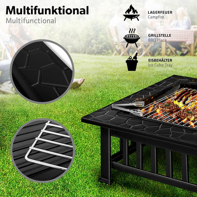 tillvex Feuerschale mit Funkenschutz & Grillrost | Feuerstelle Outdoor für den Garten | 3 in 1 BBQ G