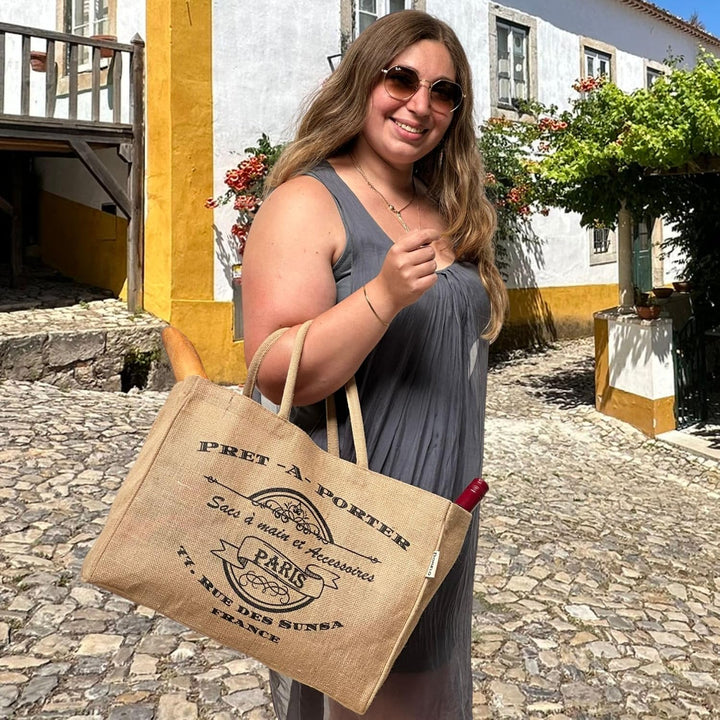 Domelo Einkaufskörbe. Bedruckte Einkaufstasche. Jute Tasche gross. Korbtasche, wasserabweisenden Str