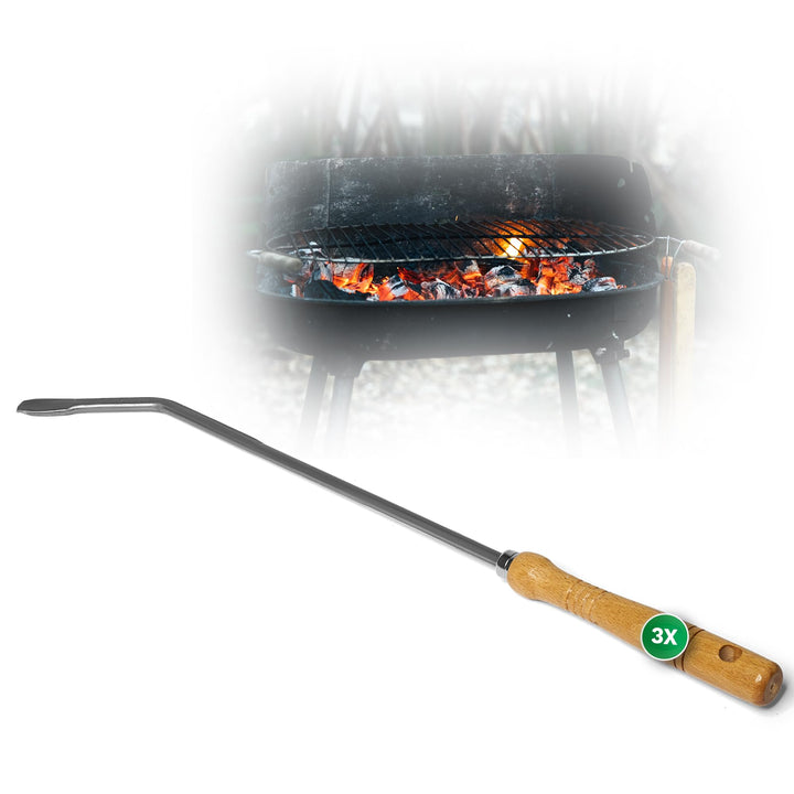 3x Stocheisen mit Holzgriff Schüreisen Schürhaken Glutkratzer Kaminzubehör Kaminbesteck Feuerhaken A