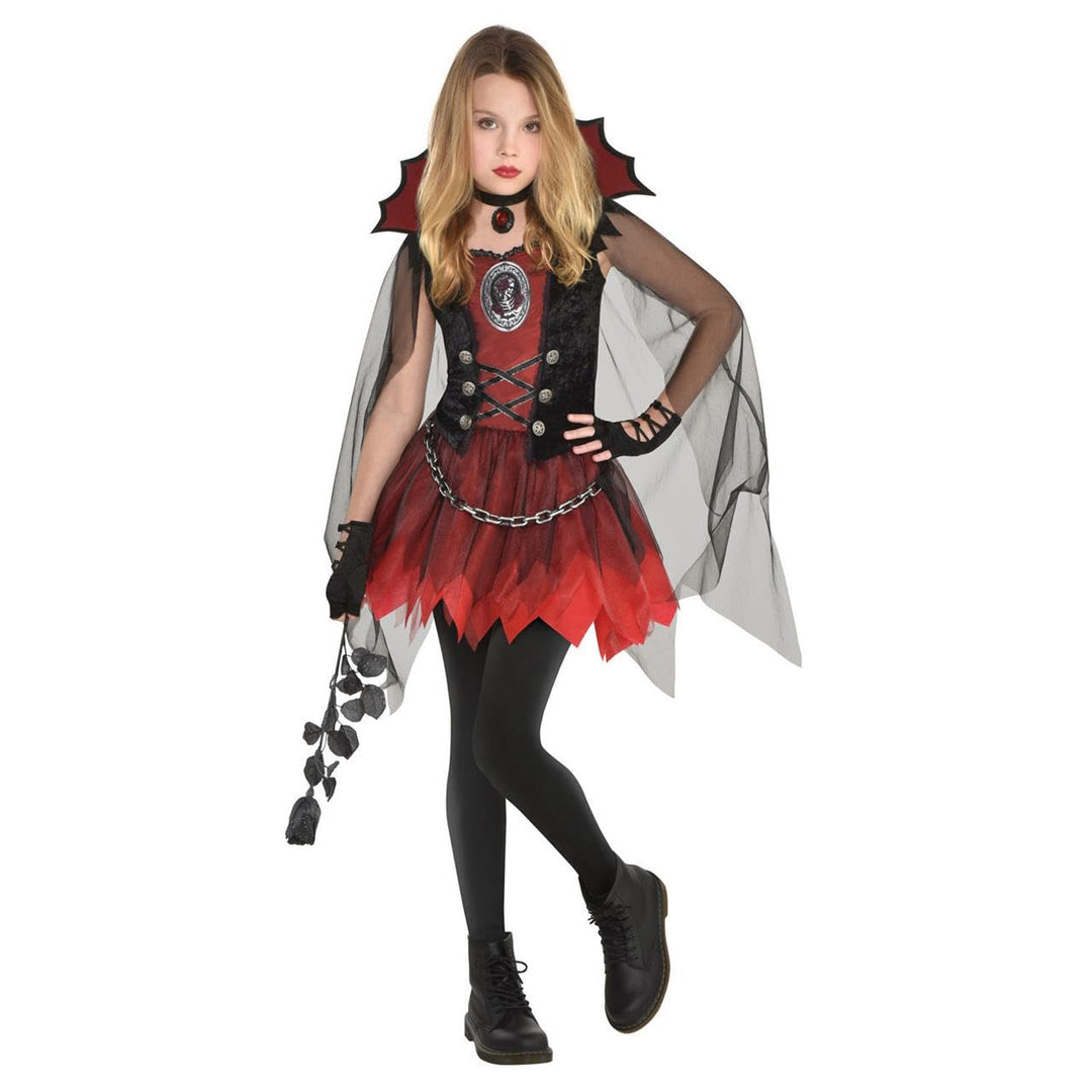 Amscan - Kinderkostüm Vampir Lady, Kleid, Umhang, Halskette, Gothic, Hexe, Mottoparty, Karneval, Hal