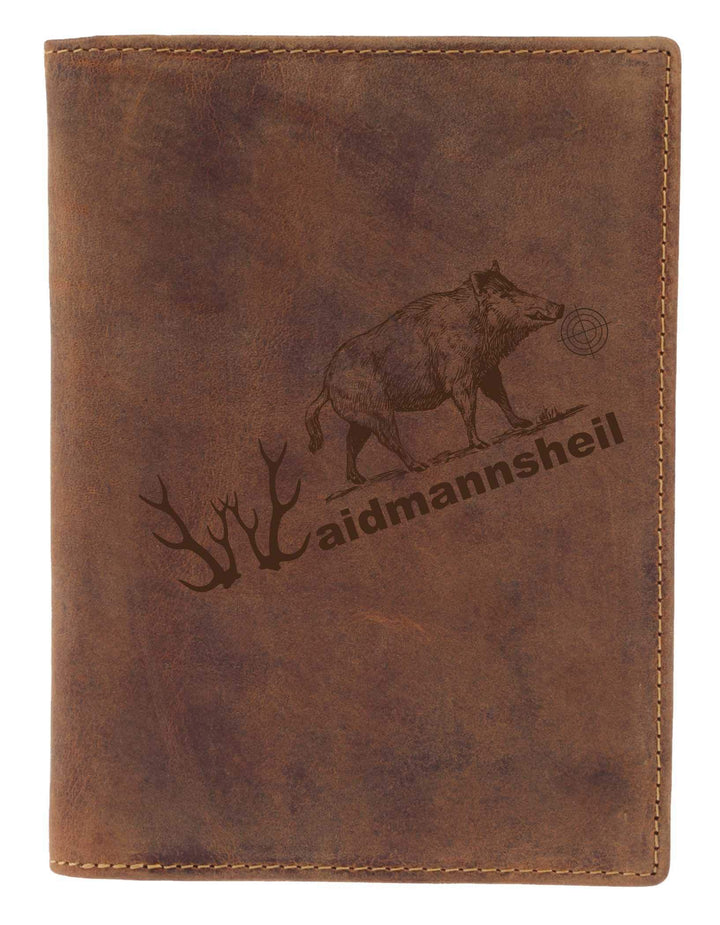 Greenburry Vintage Ausweismappe-Leder I Jagdschein-Etui mit Waidmannsheil Motiv für Jäger - 16,5x1,5
