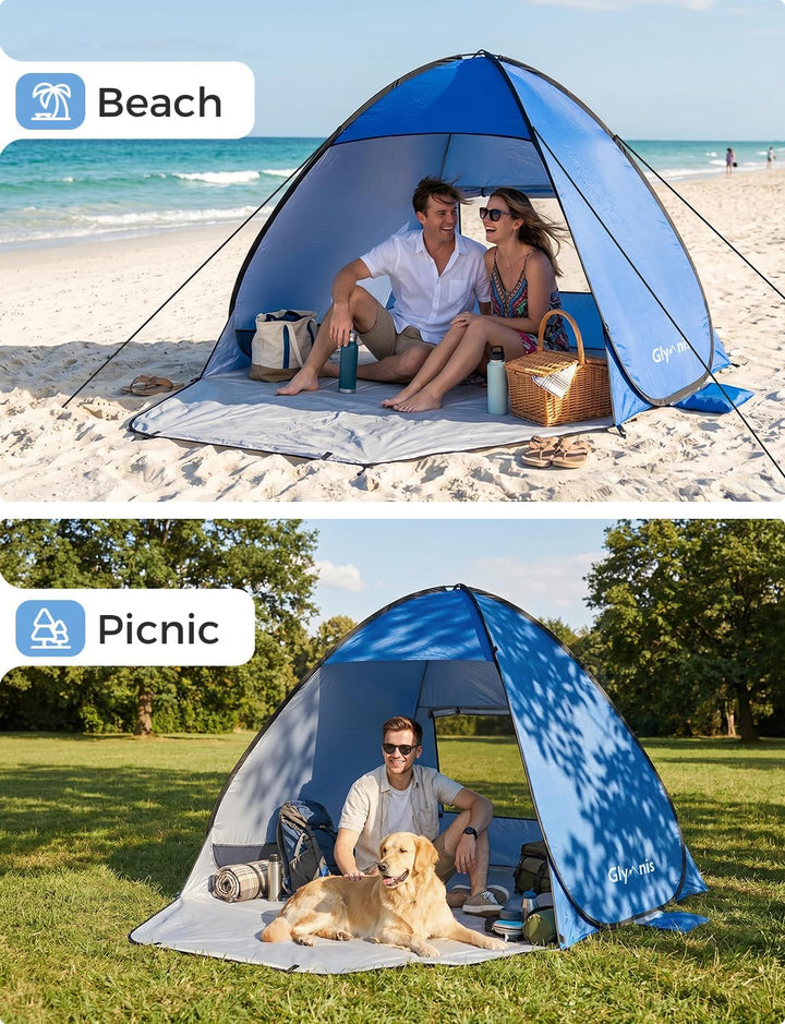 Glymnis Strandmuschel Pop Up Strandzelt Strand Zelt mit Reissverschlusstür UV-Schutz 50+ Windschutz