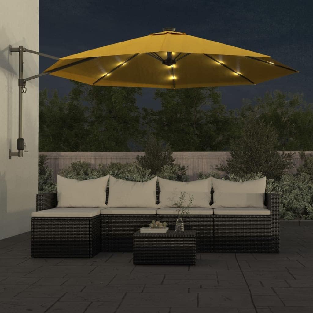 vidaXL Wand Sonnenschirm mit LEDs, Wandschirm mit Sonnenschutz, Gartenschirm mit Aluminium Mast 8 Ri