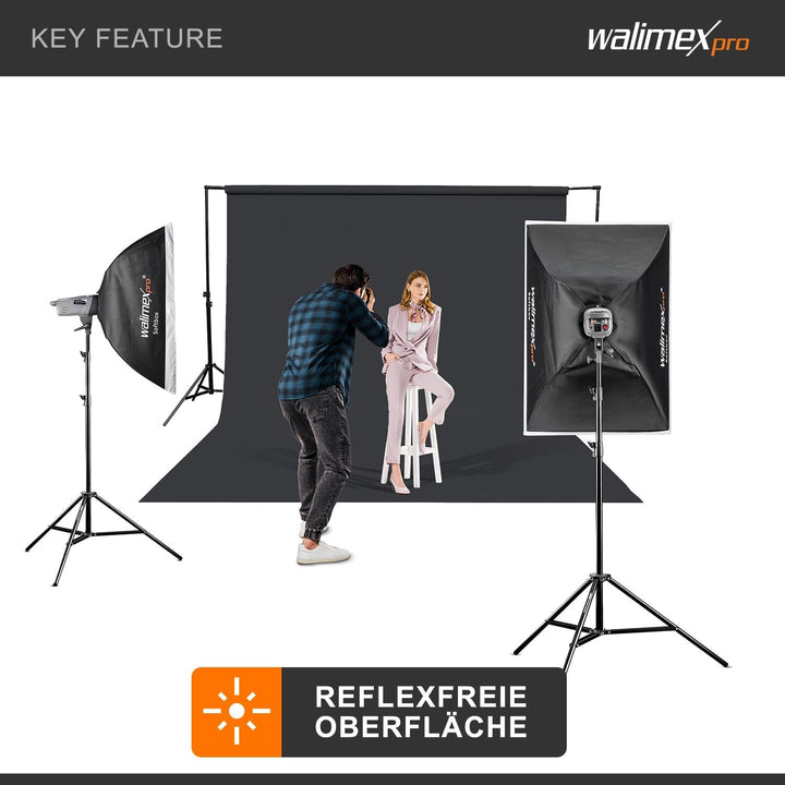 Walimex pro Fotohintergrund aus Karton 1,35x10m, schwarz I Fotoleinwand als Backdrop für den profess