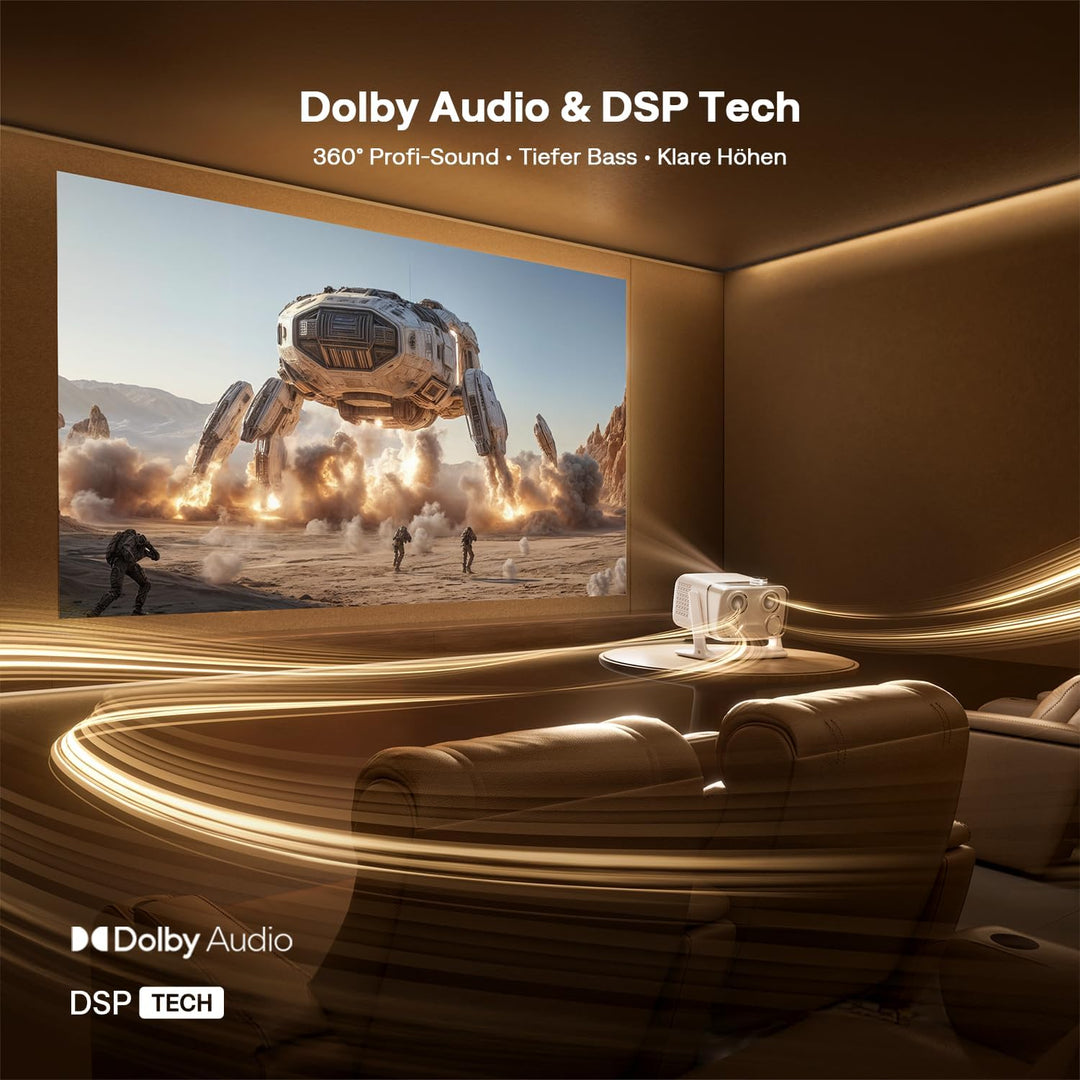 Aurzen Boom Mini 4-in-1 Smart Beamer mit Google TV, 4K Unterstützt Heimkino &amp; Outdoor Projektor, 20W