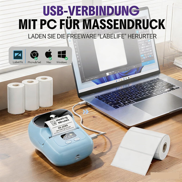 Phomemo M110 Bluetooth Etikettendrucker Barcode Etikettendrucker beschriftungsgerät Selbstklebend La