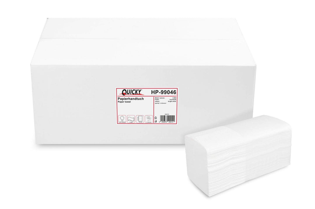 Quicky Papierhandtuch, Z-Interfold, 21 x 31,5 cm, 2lag, hochweiss, 3200 Blatt, 1er Pack (1 x 1 Stück