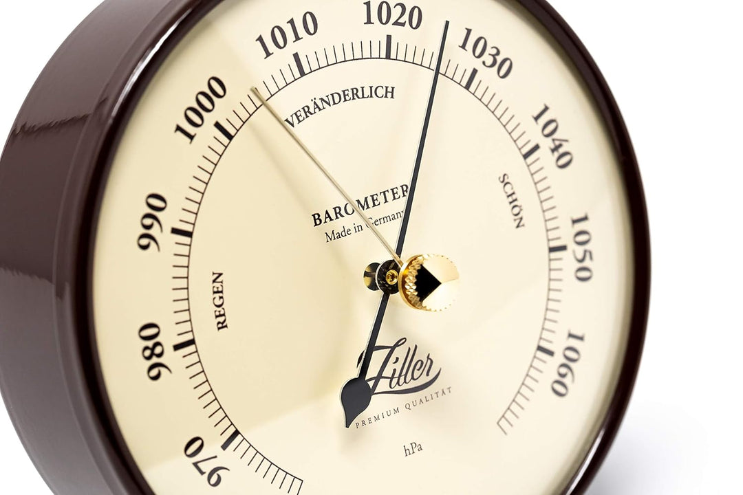 ZILLER Barometer, Serie Retro, Gehäuse Braun, Ziffernblatt Creme, Durchmesser 10cm, Made in Germany