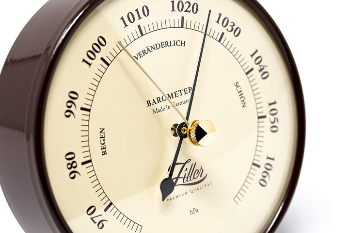 ZILLER Barometer, Serie Retro, Gehäuse Braun, Ziffernblatt Creme, Durchmesser 10cm, Made in Germany