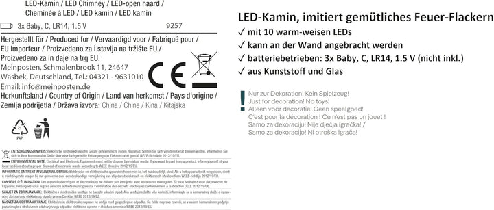 Dekokamin LED Kamin Feuer Elektrokamin Wandkamin Kaminfeuer Batterie 60x20