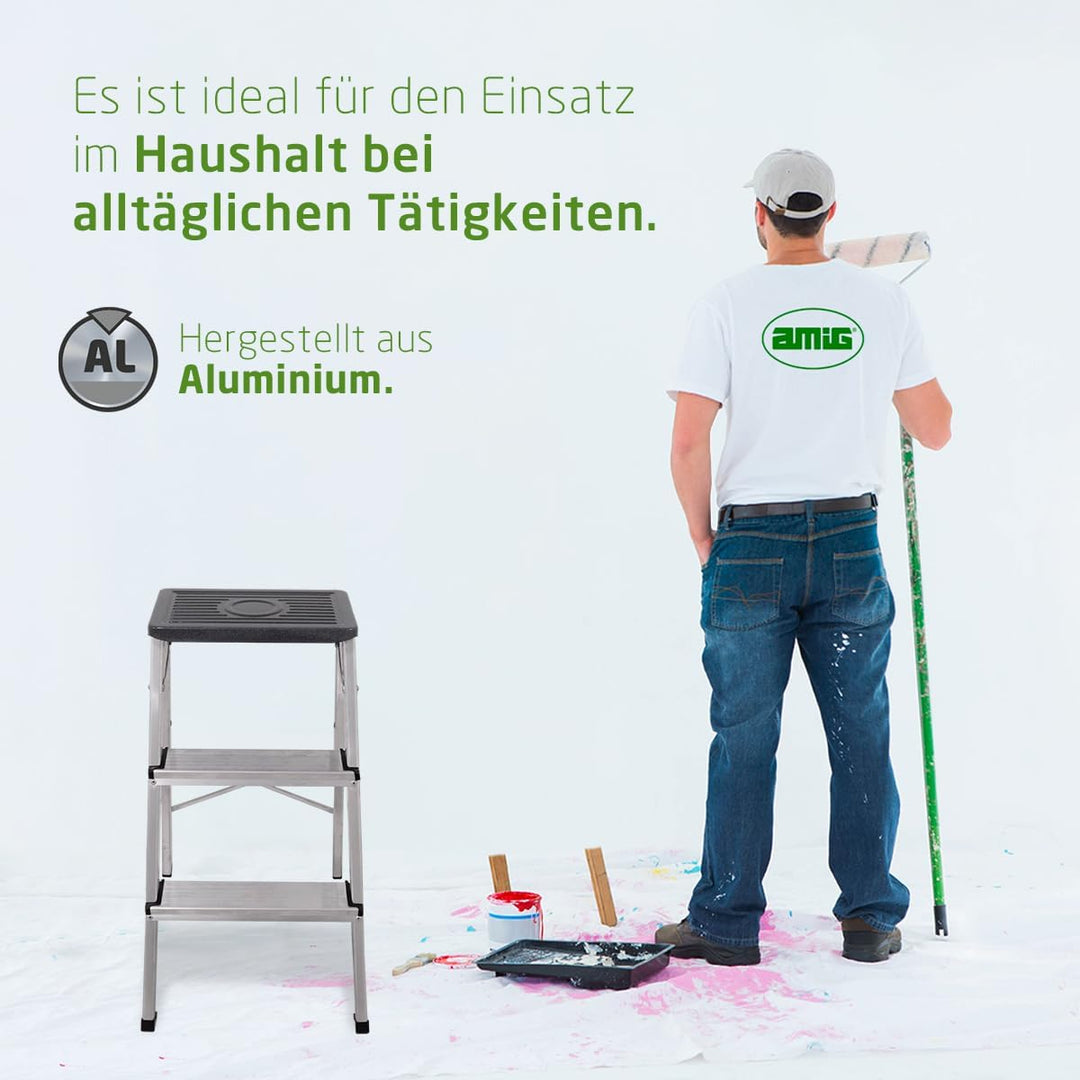 Amig - Kleine Leiter mit 3 Stufen | klappbar | Hocker mit rutschfesten Stufen | Maximales Gewicht 15