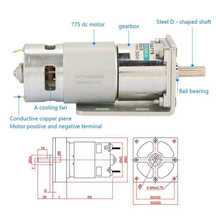 Mikro-DC-Getriebemotor, XD-42GA775 DC12V / 24V Mikro-DC-Getriebemotor Motor mit grossem Drehmoment u
