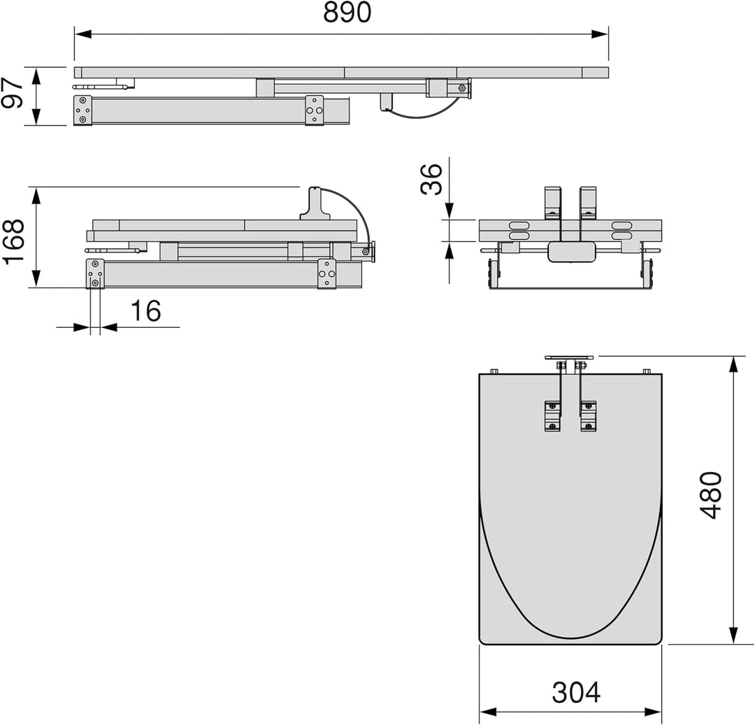 Emuca - Klappbar Bügelbrett für Möbel, gedämpftes System, 890x300mm, Stahl und Holz, Grau Klappbar b
