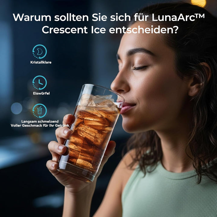 EUHOMY Tragbarer LunaArc™ Crescent Eiswürfelmaschine mit Kristall-Halbmond, 1600 Stück/Tag, fertig i