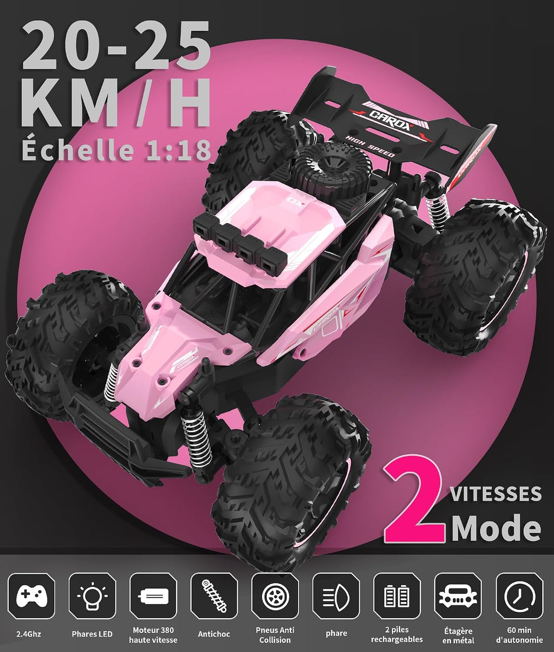 Carox Ferngesteuertes Auto,2.4 GHz 25 km/h RC Auto,1:18 Off Road Monstertruck mit Scheinwerfer und F