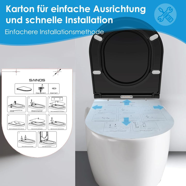 Duroplast-Toilettensitz, D-Förmiger Toilettendeckel Mit Soft-Close-Mechanismus, Edelstahlscharnier,