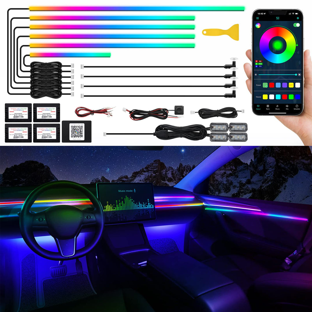 Dreamcolor Acrylic Interior Car LED Strip Light with Wireless APP, RGB 14 in 1 with 175 inches 593 L