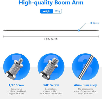 Neewer Verlängerungsgriff Arm Auslegerarm mit 2 Stücke Griffköpfen - 127 Zentimeter Aluminiumlegieru