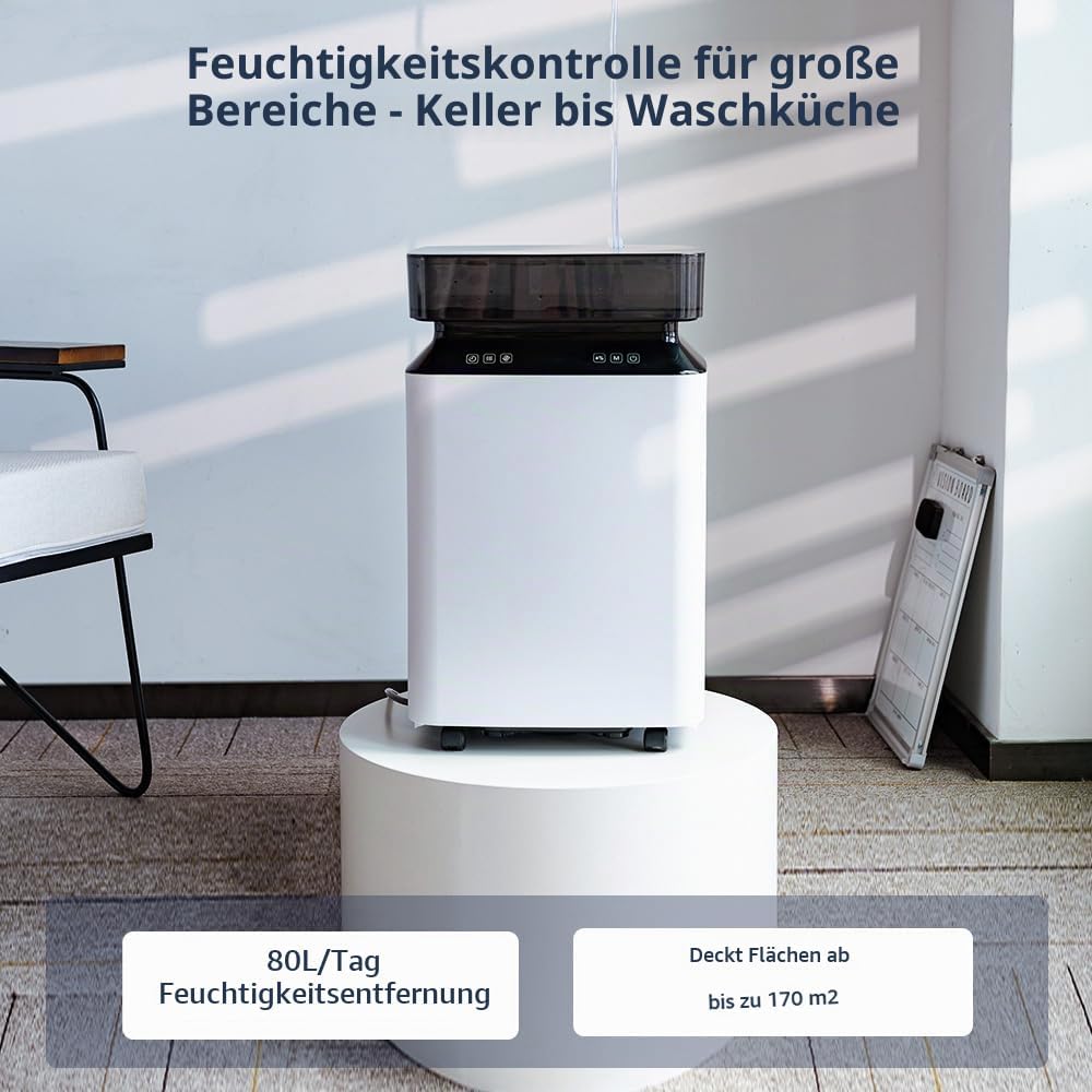 Kalopsia Raumentfeuchter Luftentfeuchter mit Kondensatpumpe: 80L/Tag Elektrischer Bautrockner mit 8L