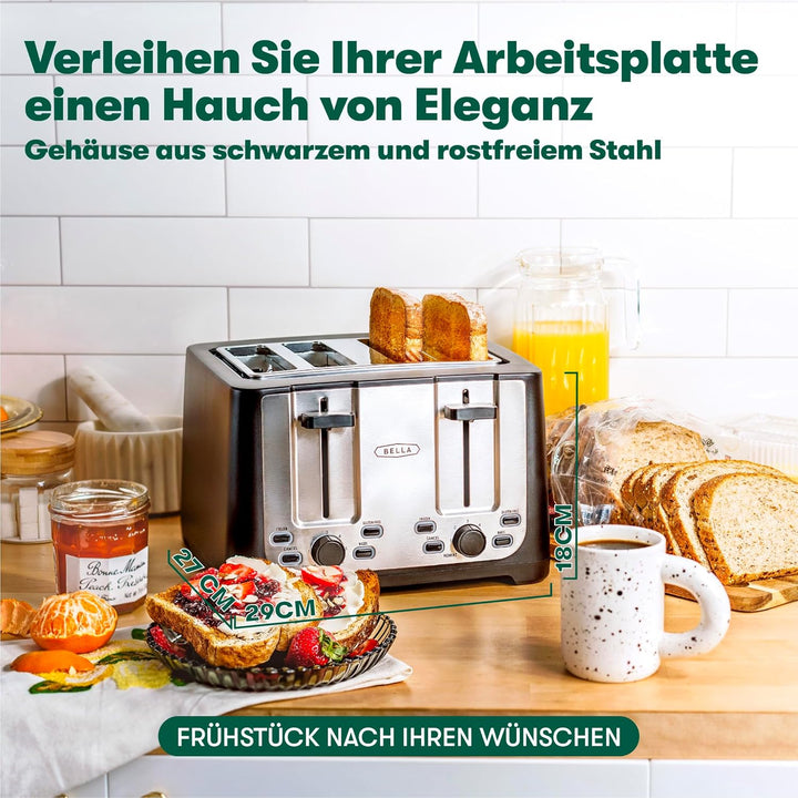 bella 4 Scheiben Toaster mit Automatischer Abschaltung, Extra Breite Schlitze und Abnehmbare Krümels