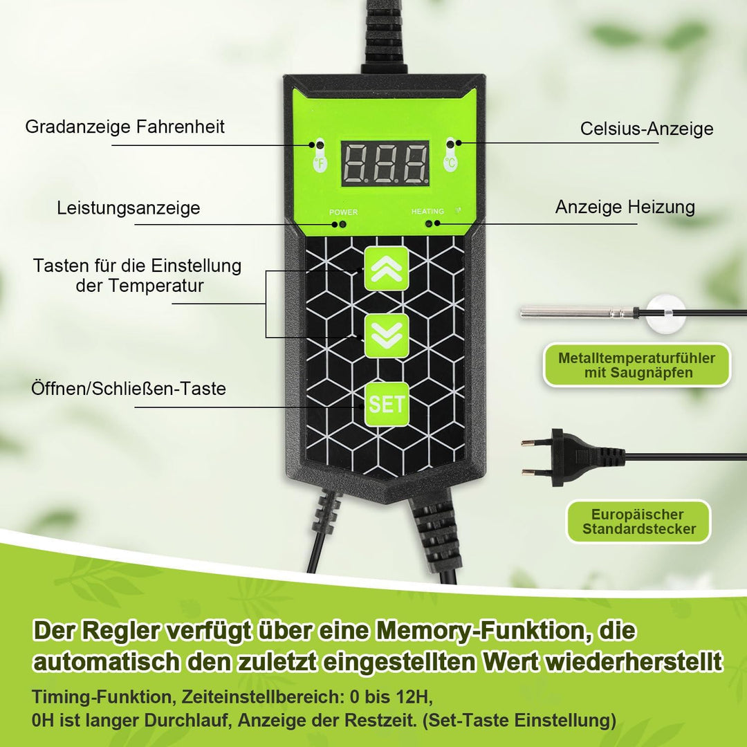 1 Stück Heizmatte Pflanzen mit Thermostat, Wärmematte IP67 Wasserdicht, 27W Heizkissen mit Timing-Fu