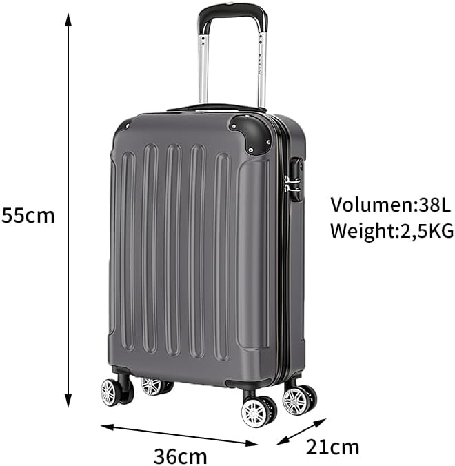 Handgepäck Koffer, Leichter Trolley Reisekoffer, 55x36x21 cm, Hartschalen Koffer, Reisekoffer Kabine