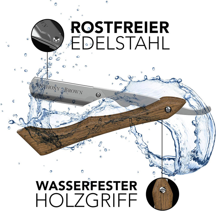 Anthony Brown® Rasiermesser Holz in Schwarz oder Silber - einzigartiger Klingenkopf für mehr Präzisi