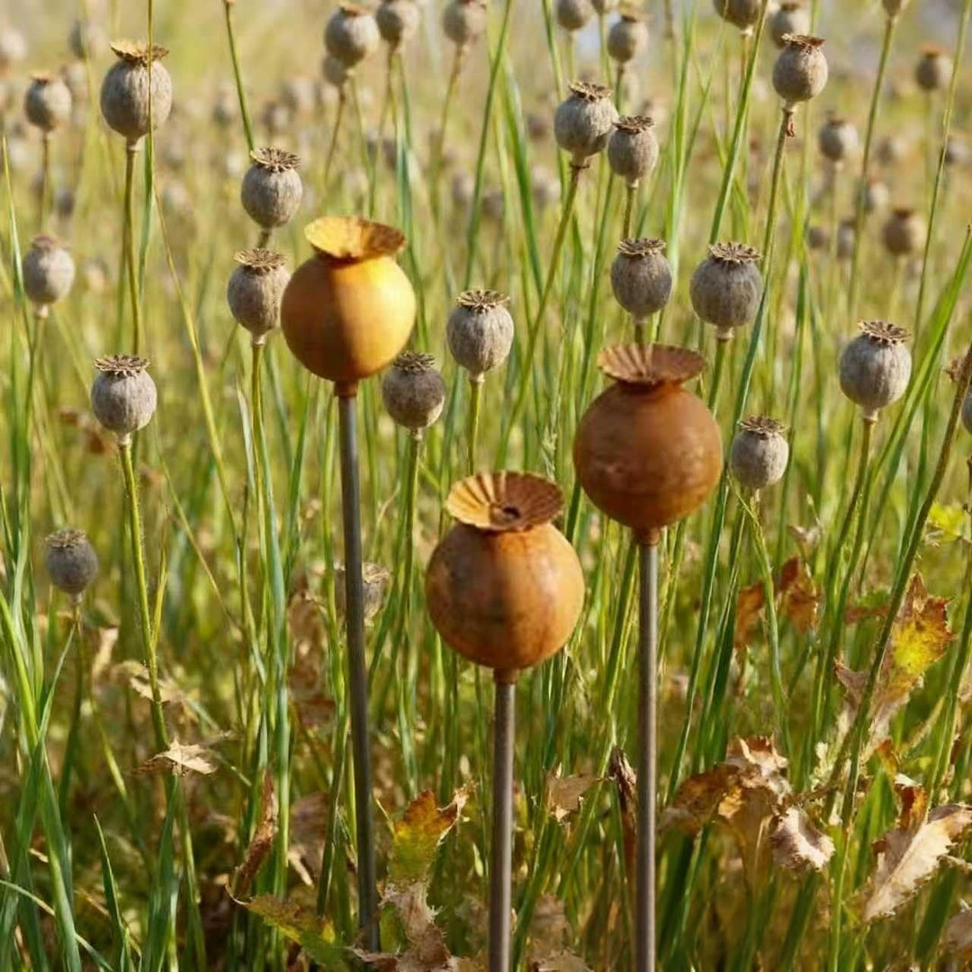2er Rostige GartendekoSet Rost Deko für Garten Cortenstahl Gartenstecker Metall Blume Mohn Gartendek