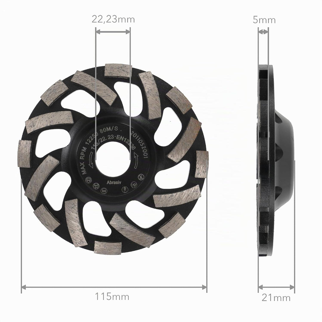 PRODIAMANT Diamant-Schleiftopf 115 mm x 22,2 mm Turbo ST91 Diamantschleifscheibe Asphalt Estrich Pro