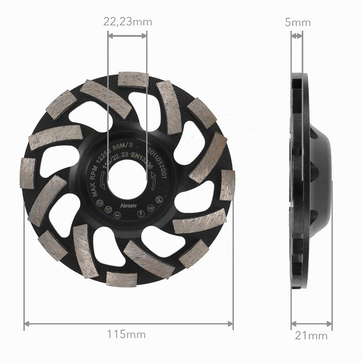 PRODIAMANT Diamant-Schleiftopf 115 mm x 22,2 mm Turbo ST91 Diamantschleifscheibe Asphalt Estrich Pro