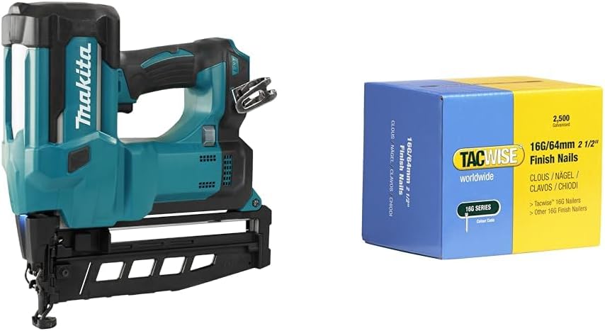 Makita DBN600Z Akku-Stauchkopfnagler 64 mm 18 V (ohne Akku, ohne Ladegerät) & Tacwise 0301 Typ 16G/6
