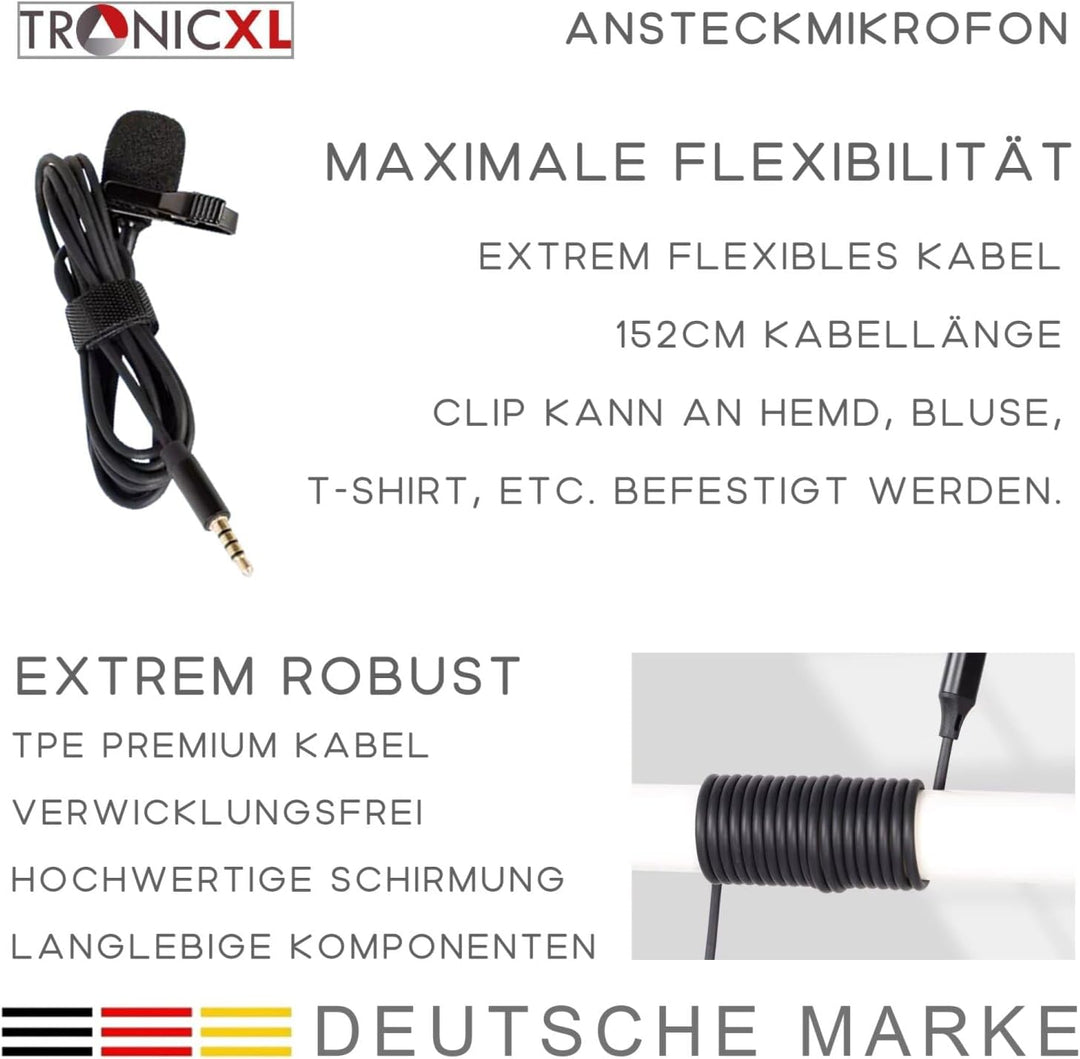 2 Stück Premium Ansteckmikrofon 3,5mm Klinke I Lavalier Ansteck Mikrofon für Smartphone Handy Kamera
