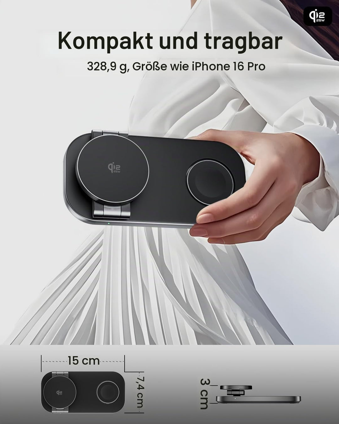 25W 3-in-1 Kabellose Ladestation mit MagSafe, Faltbare Induktives Magnetische Ladegerät für iPhone 1