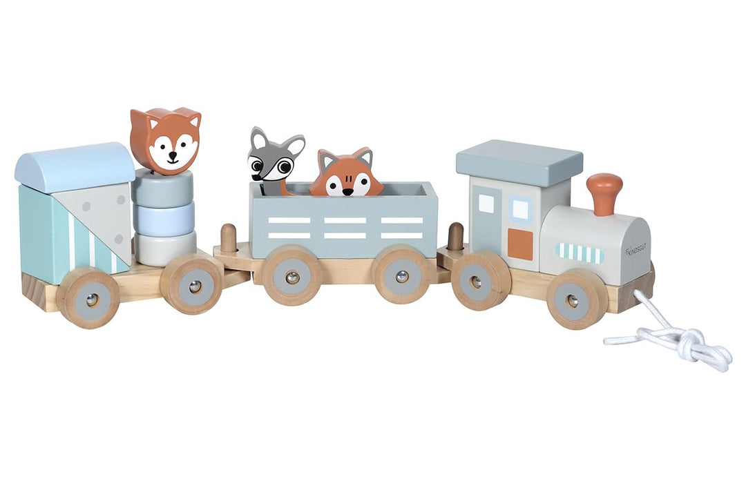 Kindsgut Kleiner Holzzug mit Holzbausteinen und Zootieren, dezente Farben und hochwertige Qualität,