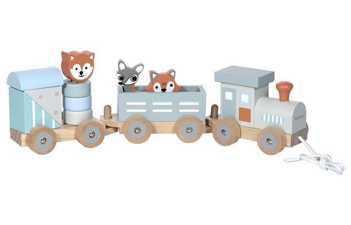 Kindsgut Kleiner Holzzug mit Holzbausteinen und Zootieren, dezente Farben und hochwertige Qualität,