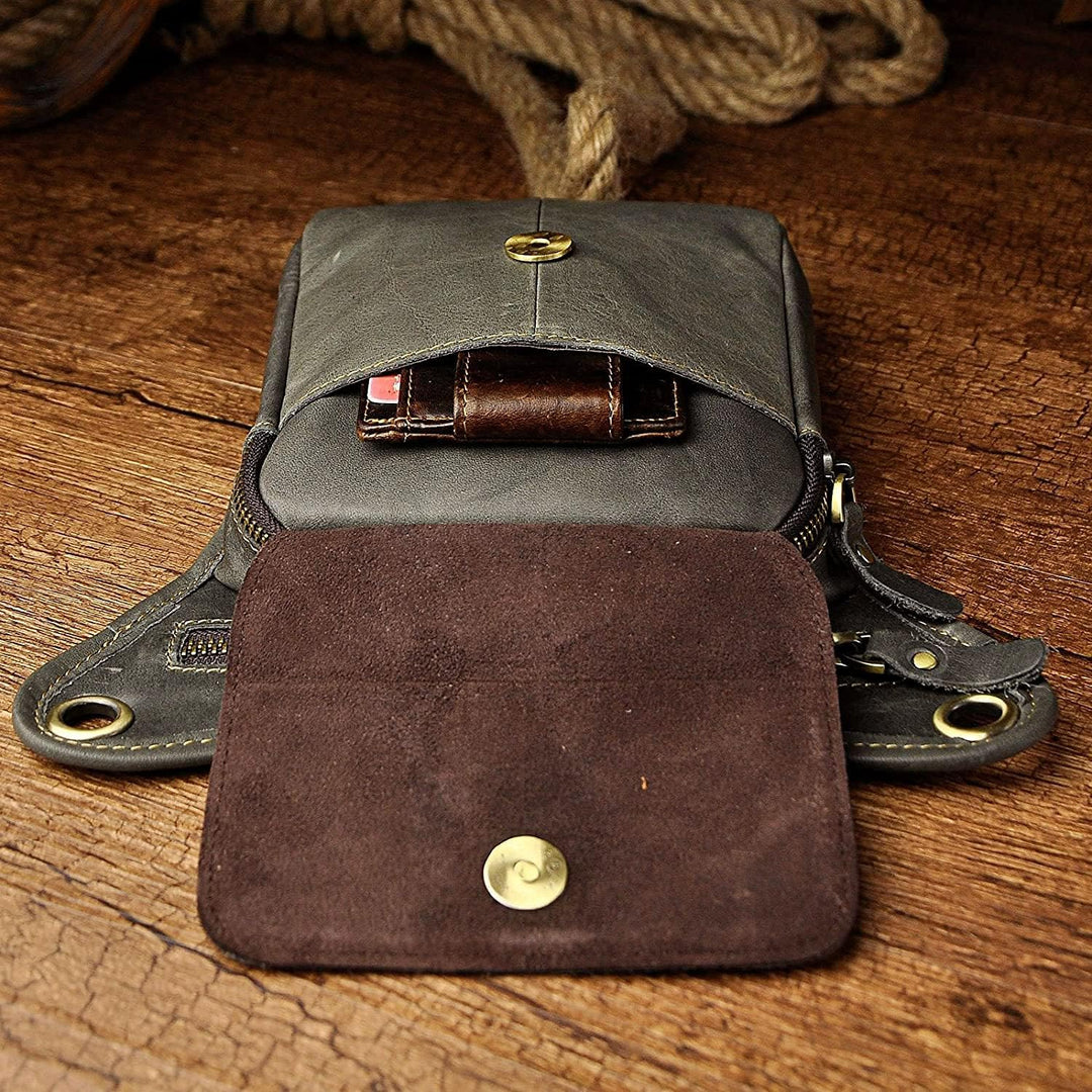 Le'aokuu Herren Echtes Leder Tasche Beinbeutel Beintasche Aussenbeintasche Hüfttasche Drop Leg Thigh