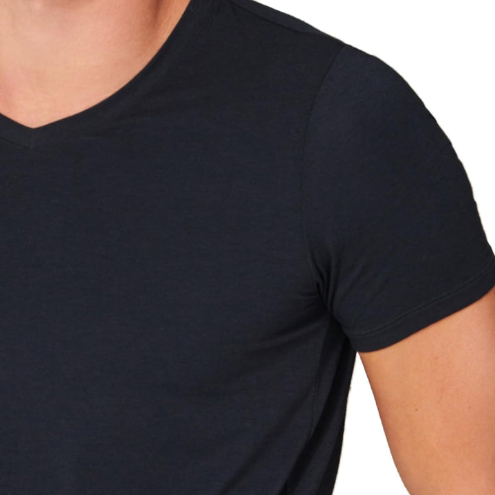 Schiesser Herren Shirt Kurzarm 1/2 Unterhemd Long Life Soft V-Neck - 149043 M Blauschwarz, M Blausch