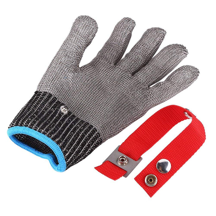 Yosoo Robuster 304-Drahtgeflecht, schnittfester Handschuh mit verstellbarer Schnalle, Gartenarbeit M