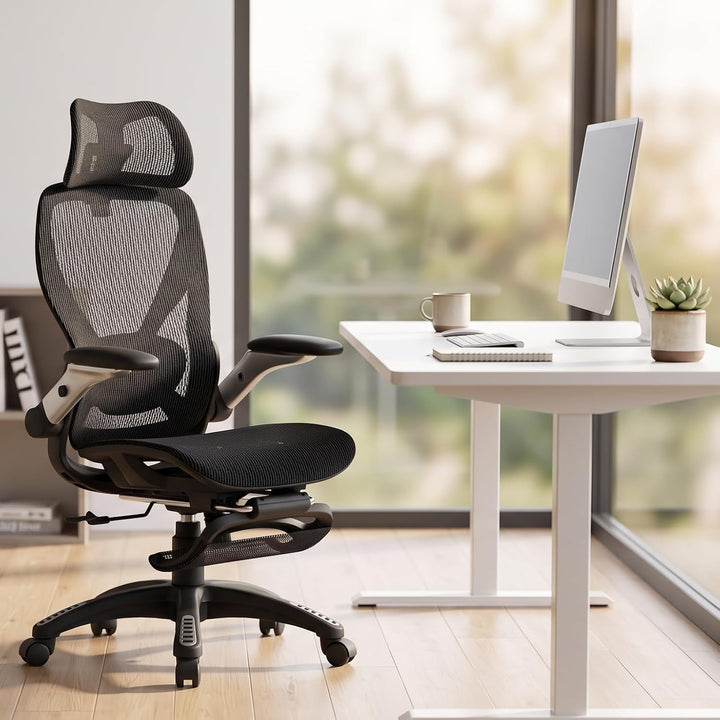 ELABEST X100 Ergonomischer Mesh-Bürostuhl mit Hoher Rückenlehne &amp; Fussstütze | 3D-Lordosenstütze, 12